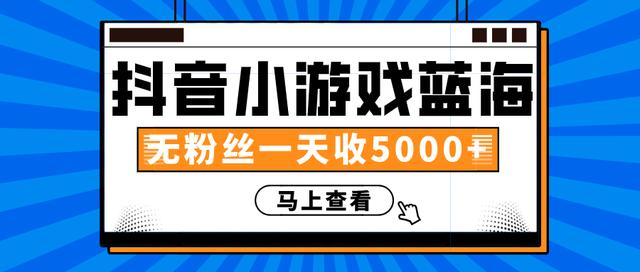 赚钱计划：抖音小游戏蓝海项目，无粉丝一天收入5000+-第二象限