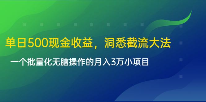 单日500现金收益，洞悉截流大法，一个批量化无脑操作的月入3万小项目-第二象限