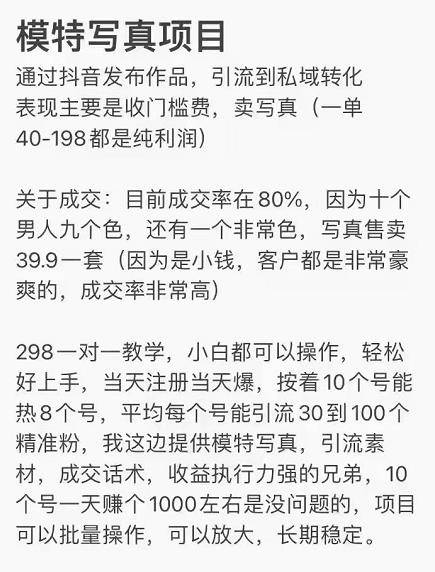 抖音模特写真儿项目，简单粗暴来钱快，一个月2w，可规模化复制（附全套资料）-第二象限
