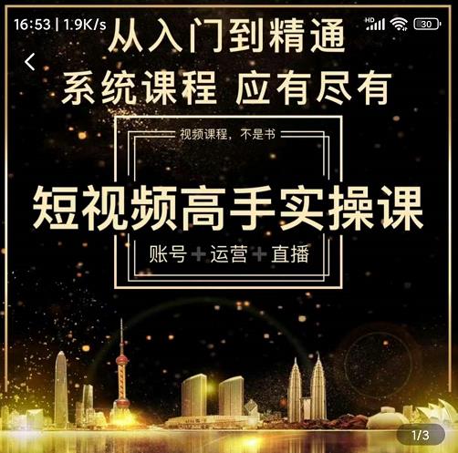 短视频高手实操课：账号+运营+直播，从入门到精通，系统课程，应有尽有-第二象限