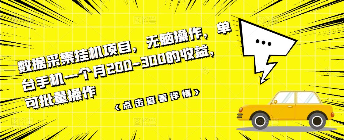 数据采集挂机项目，无脑操作，单台手机一个月200-300的收益，可批量操作-第二象限