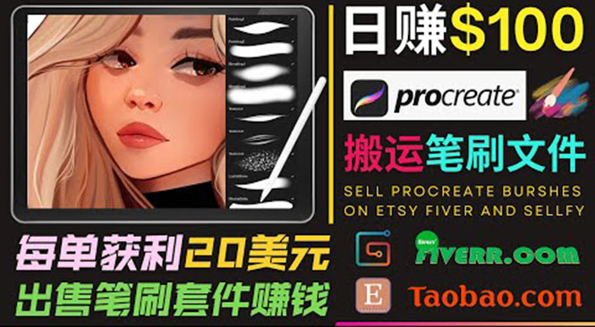 搬运出售Procreate笔刷文件赚钱，每单20美元，轻松日赚100美元-第二象限