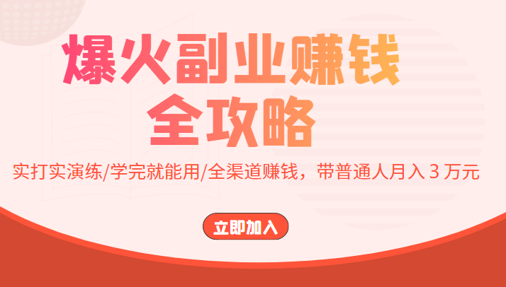 爆火副业赚钱全攻略：实打实演练/学完就能用/全渠道赚钱，带普通人月入３万元-第二象限