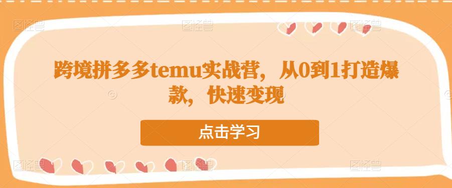 跨境拼多多temu实战营，从0到1打造爆款，快速变现-第二象限