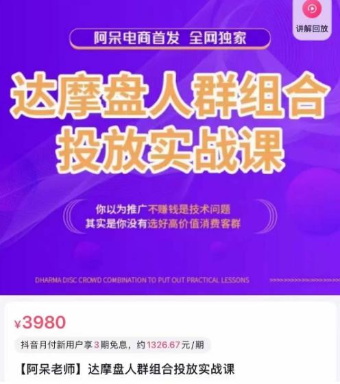 阿呆电商·达摩盘人群组合投放实战课，你以为推广不赚钱是技术问题，其实是你没有选好高价值消费客群-第二象限