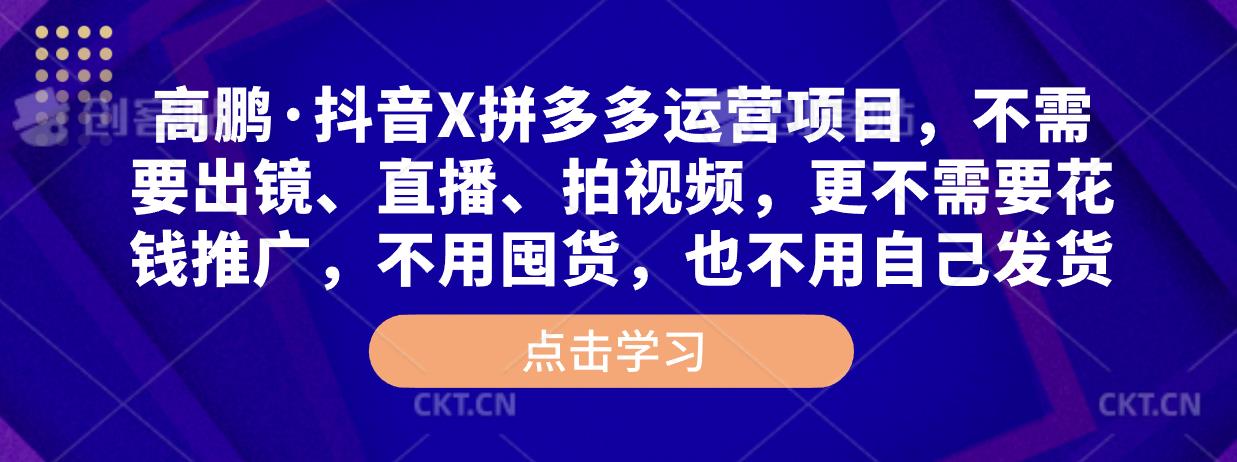 高鹏·抖音X拼多多运营项目，不需要出镜、直播、拍视频，不需要花钱推广，不用囤货，不用自己发货-第二象限