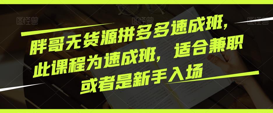 胖哥无货源拼多多速成班，此课程为速成班，适合兼职或者是新手入场-第二象限