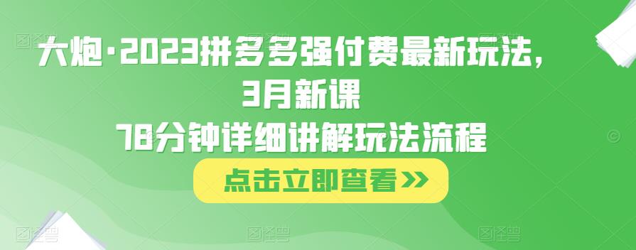 大炮·2023拼多多强付费最新玩法，3月新课​78分钟详细讲解玩法流程-第二象限