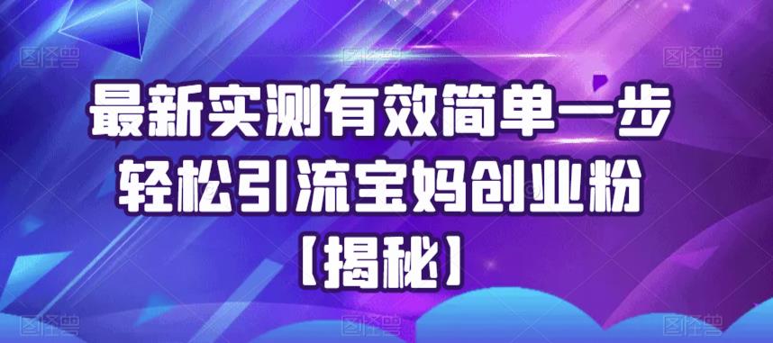 最新实测有效简单一步轻松引流宝妈创业粉【揭秘】-第二象限