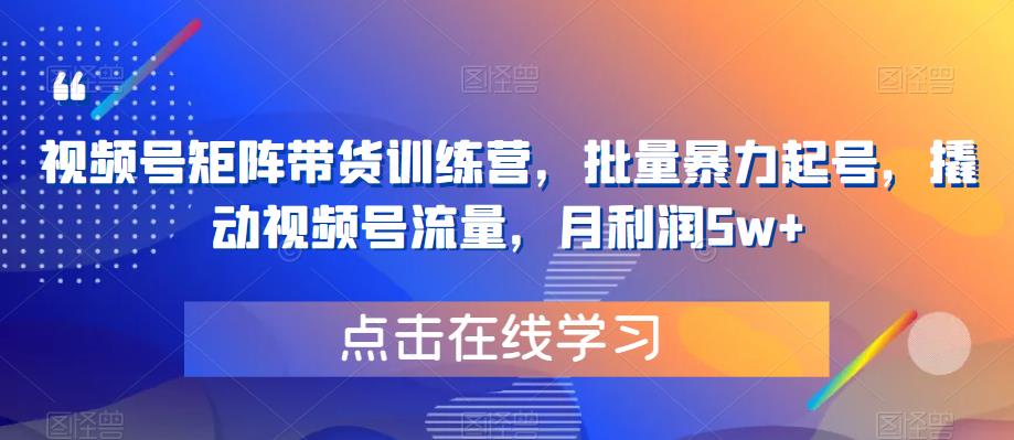 视频号矩阵带货训练营，批量暴力起号，撬动视频号流量，月利润5w+-第二象限