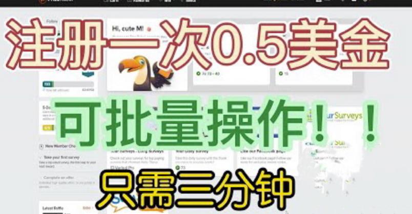 国外项目注册一次0.5美金，只需三分钟无脑操作，可批量同时放大操作，小白工作室福利【揭秘】-第二象限