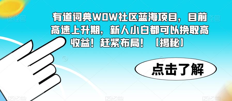 有道词典WOW社区蓝海项目，目前高速上升期，新人小白都可以换取高收益！赶紧布局！【揭秘】-第二象限
