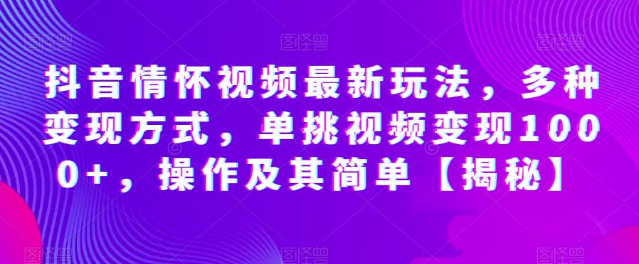 抖音情怀视频最新玩法，多种变现方式，单挑视频变现1000+，操作及其简单【揭秘】-第二象限