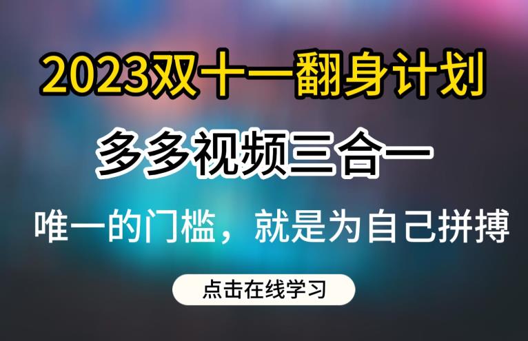 2023双十一翻身计划，多多视频带货三合一玩法教程【揭秘】-第二象限
