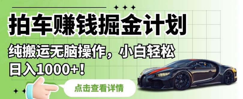 拍车赚钱掘金计划，纯搬运无脑操作，小白轻松日入1000+【揭秘】-第二象限
