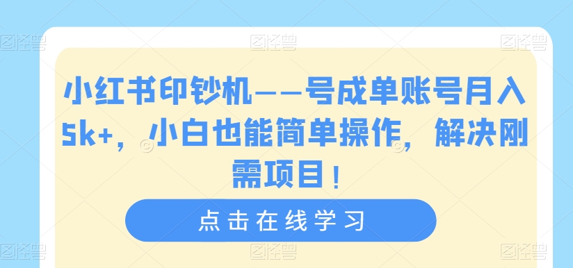 小红书印钞机——号成单账号月入5k+，小白也能简单操作，解决刚需项目【揭秘】-第二象限