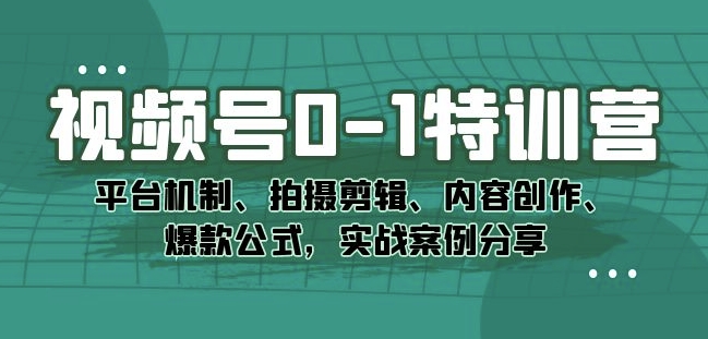 视频号0-1特训营：平台机制、拍摄剪辑、内容创作、爆款公式，实战案例分享-第二象限