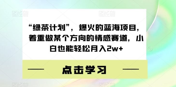 “绿茶计划”，爆火的蓝海项目，着重做某个方向的情感赛道，小白也能轻松月入2w+【揭秘】-第二象限