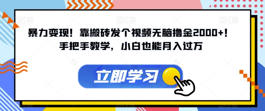 暴力变现！靠搬砖发个视频无脑撸金2000+！手把手教学，小白也能月入过万【揭秘】-第二象限
