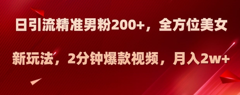 日引流精准男粉200+，全方位美女新玩法，2分钟爆款视频，月入2w+【揭秘】-第二象限