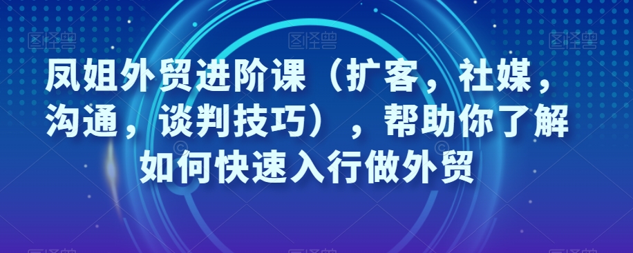 凤姐外贸进阶课（扩客，社媒，沟通，谈判技巧），帮助你了解如何快速入行做外贸-第二象限