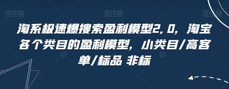 淘系极速爆搜索盈利模型2.0，淘宝各个类目的盈利模型，小类目/高客单/标品 非标-第二象限