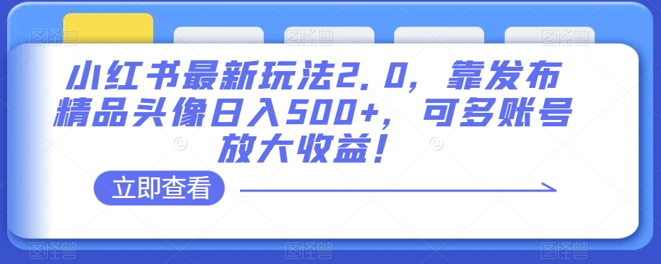 小红书最新玩法2.0，靠发布精品头像日入500+，可多账号放大收益！【揭秘】-第二象限