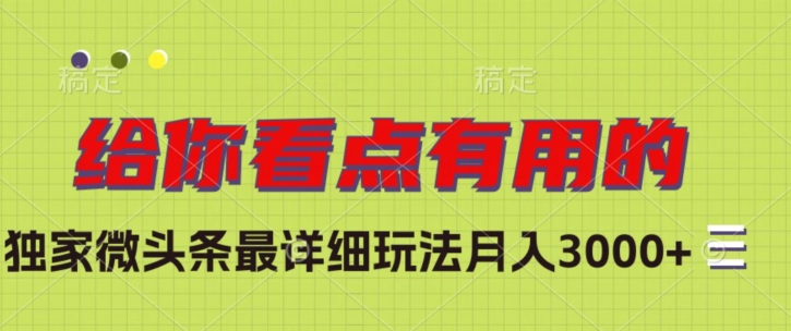 独家微头条最详细玩法，月入3000+【揭秘】-第二象限