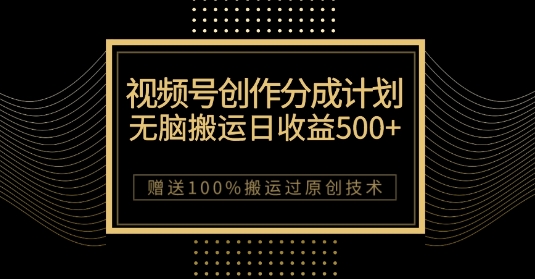 最新视频号创作分成计划，无脑搬运一天收益500+，100%搬运过原创技巧【揭秘】-第二象限