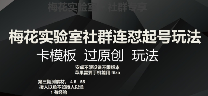 梅花实验室社群连怼起号玩法，卡模板过原创玩法【揭秘】-第二象限