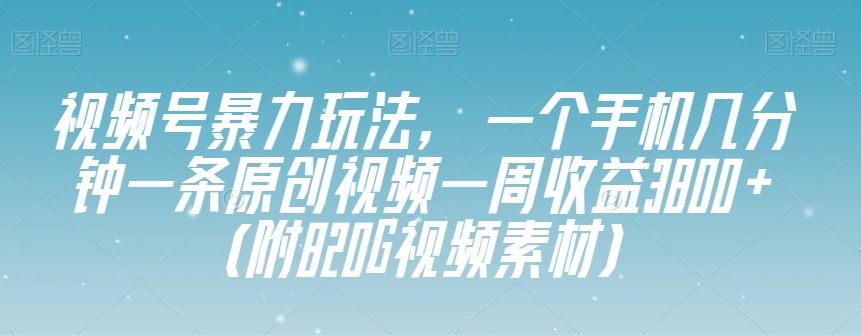 视频号暴力玩法，一个手机几分钟一条原创视频一周收益3800+（附820G视频素材）-第二象限