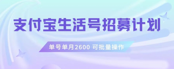 支付宝生活号作者招募计划，单号单月2600，可批量去做，工作室一人一个月轻松1w+【揭秘】-第二象限