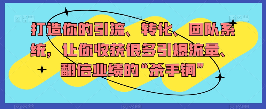 打造你的引流、转化、团队系统，让你收获很多引爆流量、翻倍业绩的“杀手锏”-第二象限