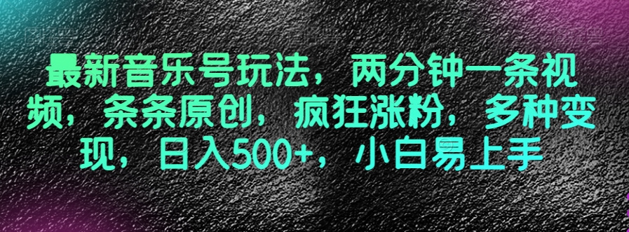 最新音乐号玩法，两分钟一条视频，条条原创，疯狂涨粉，多种变现，日入500+，小白易上手【揭秘】-第二象限