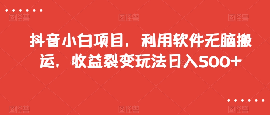 抖音小白项目，利用软件无脑搬运，收益裂变玩法日入500+【揭秘】-第二象限