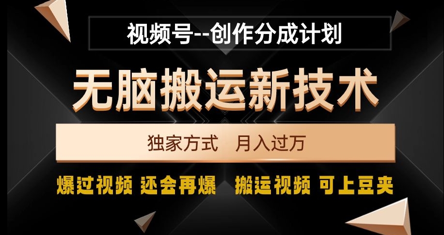 视频号无脑搬运新技术，破原创壕流量，独家方式，爆过视频，还会再爆【揭秘】-第二象限