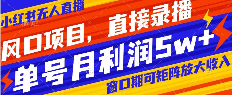 风口项目，小红书无人直播带货，直接录播，可矩阵，月入5w+【揭秘】-第二象限