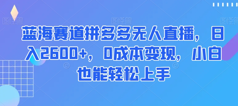 蓝海赛道拼多多无人直播，日入2600+，0成本变现，小白也能轻松上手【揭秘】-第二象限