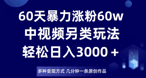 60天暴力涨粉60W，中视频另类玩法，日入3000＋，几分钟一条原创作品多种变现方式-第二象限