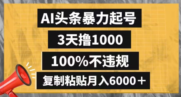 AI头条暴力起号，3天撸1000,100%不违规，复制粘贴月入6000＋【揭秘】-第二象限