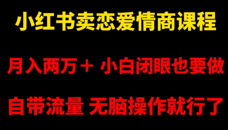 小红书卖恋爱情商课程，月入两万＋，小白闭眼也要做，自带流量，无脑操作就行了【揭秘】-第二象限