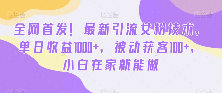 全网首发！最新引流女粉技术，单日收益1000+，被动获客100+，小白在家就能做【揭秘】-第二象限