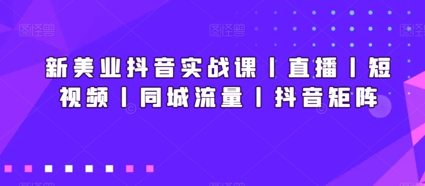 新美业抖音实战课丨直播丨短视频丨同城流量丨抖音矩阵-第二象限