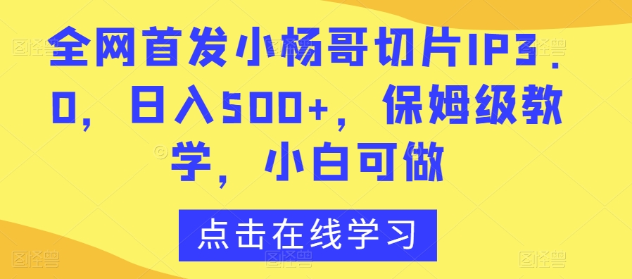 全网首发小杨哥切片IP3.0，日入500+，保姆级教学，小白可做【揭秘】-第二象限