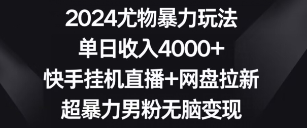 2024尤物暴力玩法，单日收入4000+，快手挂机直播+网盘拉新，超暴力男粉无脑变现【揭秘】-第二象限