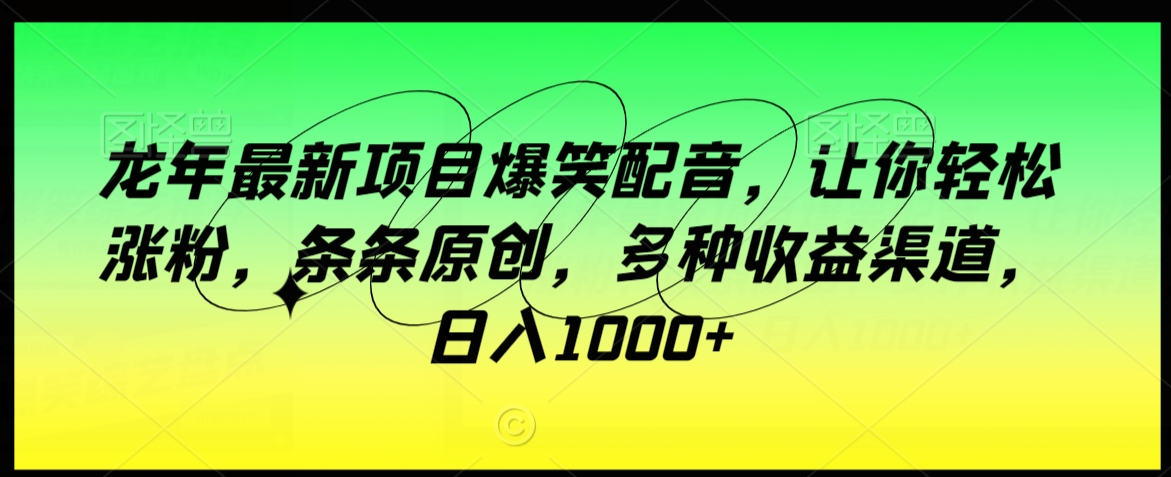 龙年最新项目爆笑配音，让你轻松涨粉，条条原创，多种收益渠道，日入1000+【揭秘】-第二象限