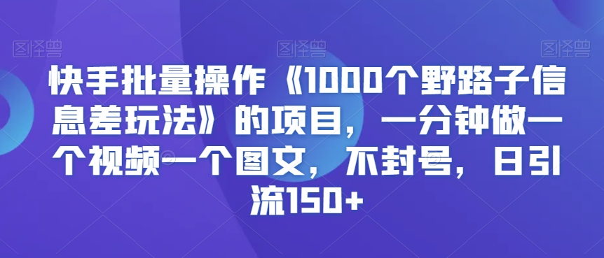 快手批量操作《1000个野路子信息差玩法》的项目，一分钟做一个视频一个图文，不封号，日引流150+【揭秘】-第二象限