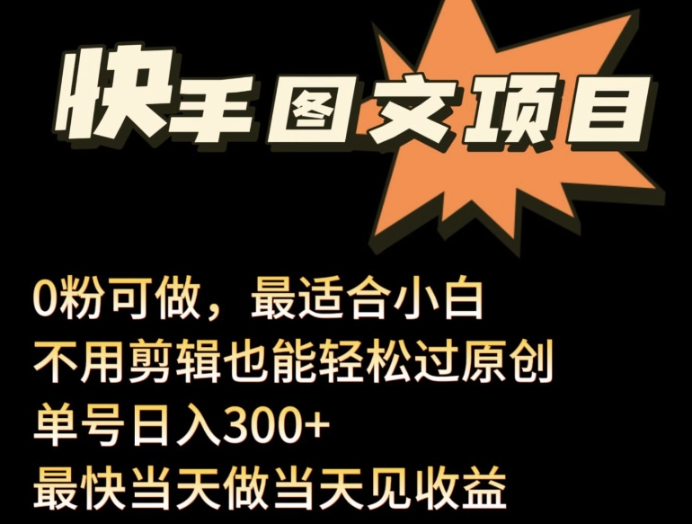 24年最新快手图文带货项目，零粉可做，不用剪辑轻松过原创单号轻松日入300+【揭秘】-第二象限
