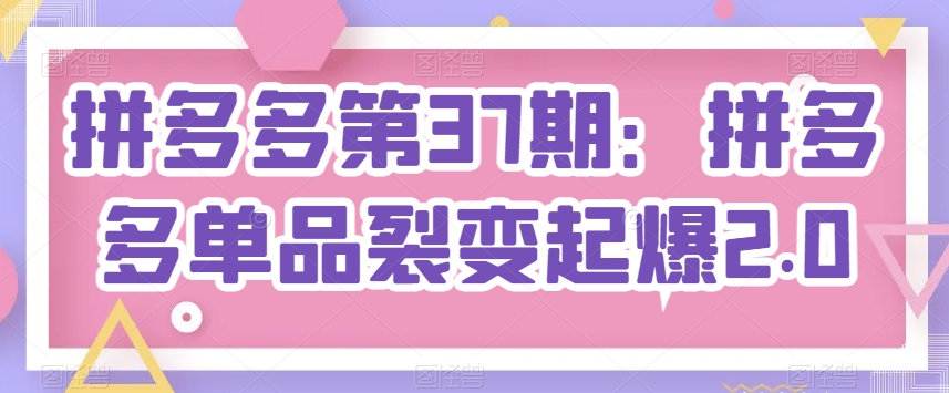 拼多多第37期：拼多多单品裂变起爆2.0-第二象限