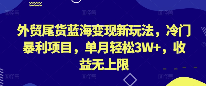 外贸尾货蓝海变现新玩法，冷门暴利项目，单月轻松3W+，收益无上限【揭秘】-第二象限